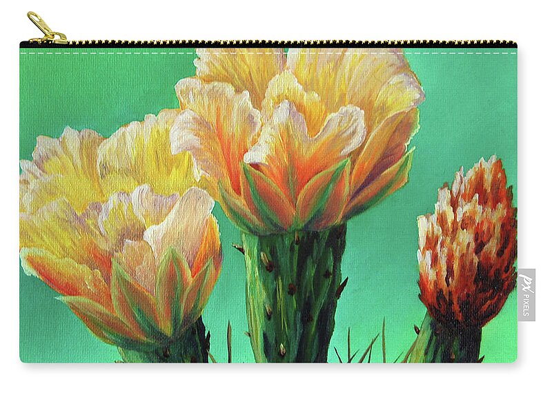 Flower Carry-all Pouch featuring the painting Prickly Pear Buds by Cheryl Fecht