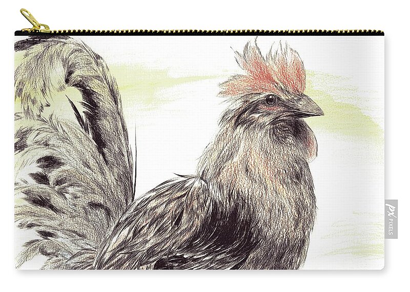 Rooster Zip Pouch featuring the drawing Pride of a Rooster by Alice Chen