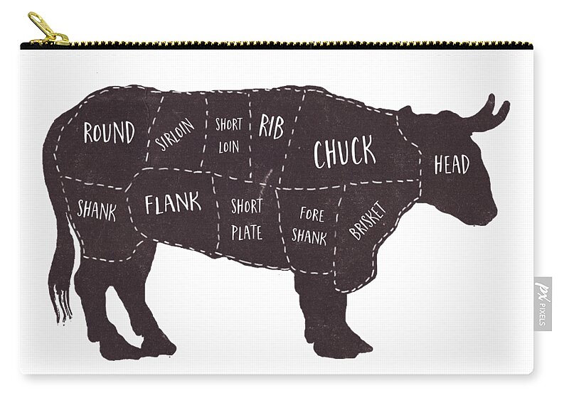 Beef Zip Pouch featuring the photograph Primitive Butcher Shop Beef Cuts Chart t-shirt by Edward Fielding
