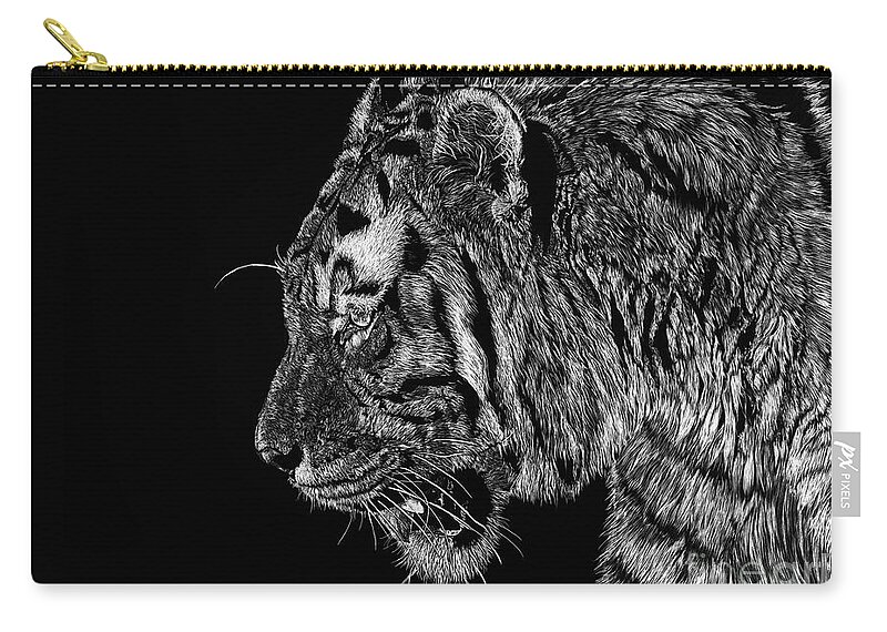 Tiger Zip Pouch featuring the drawing Prince by Shevin Childers