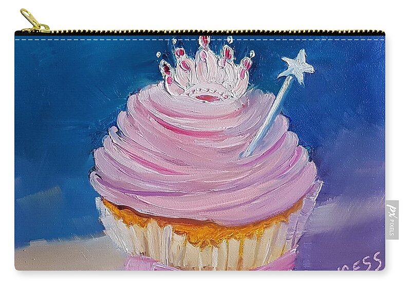 Princess Cupcake Zip Pouch featuring the painting Princess cupcake by Judy Fischer Walton