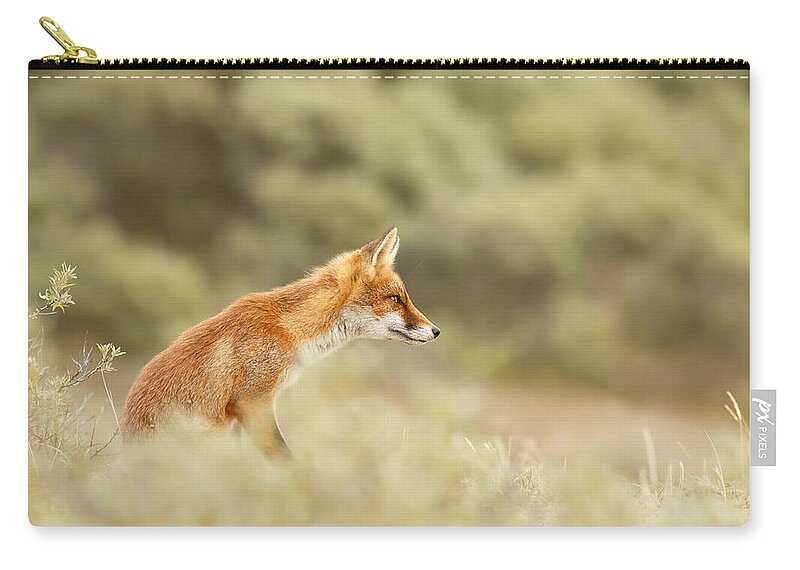 Red Fox Zip Pouch featuring the photograph Princess of the Hill - Red Fox sitting on a dune by Roeselien Raimond