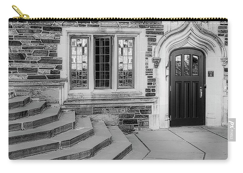 Princeton University Zip Pouch featuring the photograph Princeton University Lockhart Hall BW by Susan Candelario