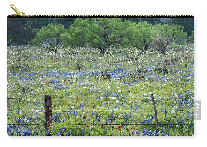 Cactus Zip Pouch featuring the photograph Private property -Wildflowers of Texas. by Usha Peddamatham