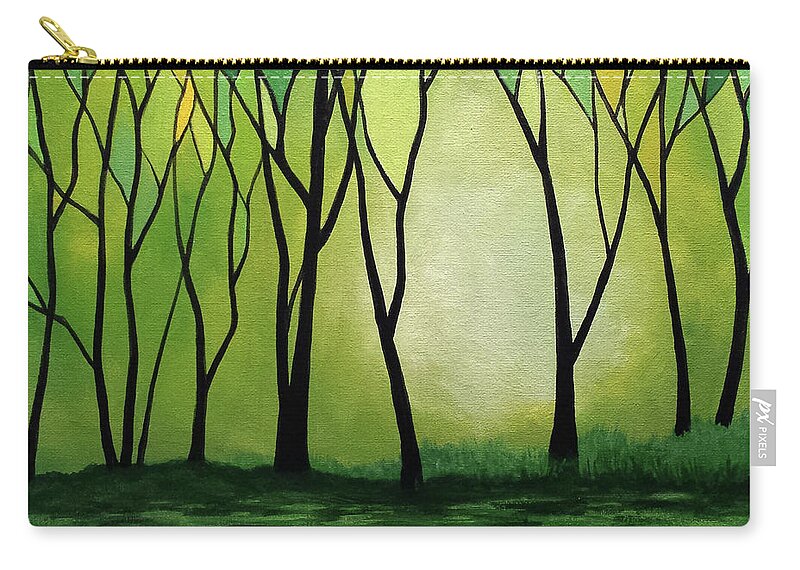 Stained Glass Style Painting Trees Green Yellow Zip Pouch featuring the painting Process Of Developing by Beth Waltz