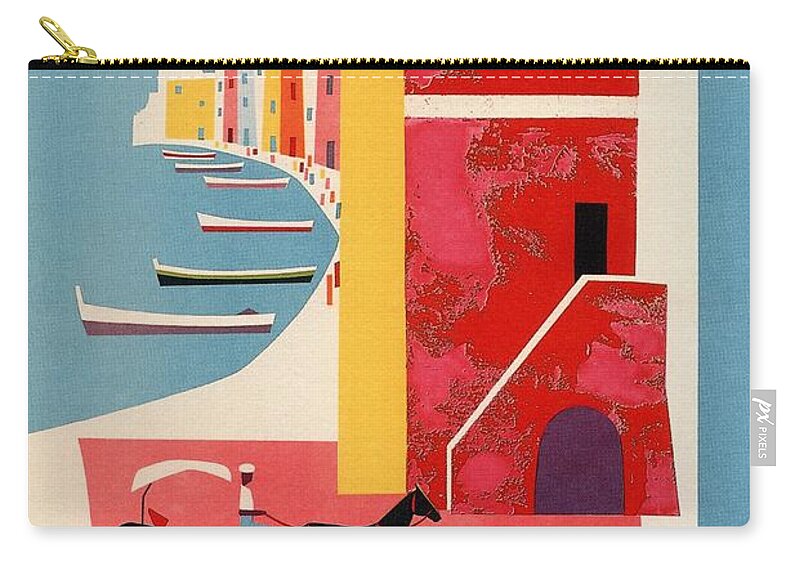 Procida Zip Pouch featuring the mixed media Procida - Naples, Italy - The island of Tranquility - Retro travel Poster - Vintage Poster by Studio Grafiikka