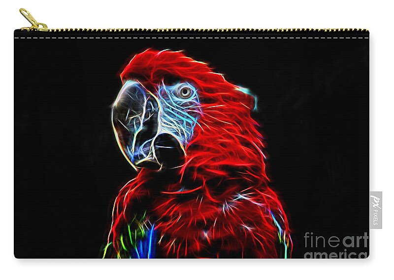 Portrait Zip Pouch featuring the photograph Profile Portrait of a Parrot IV glow version by Jim Fitzpatrick
