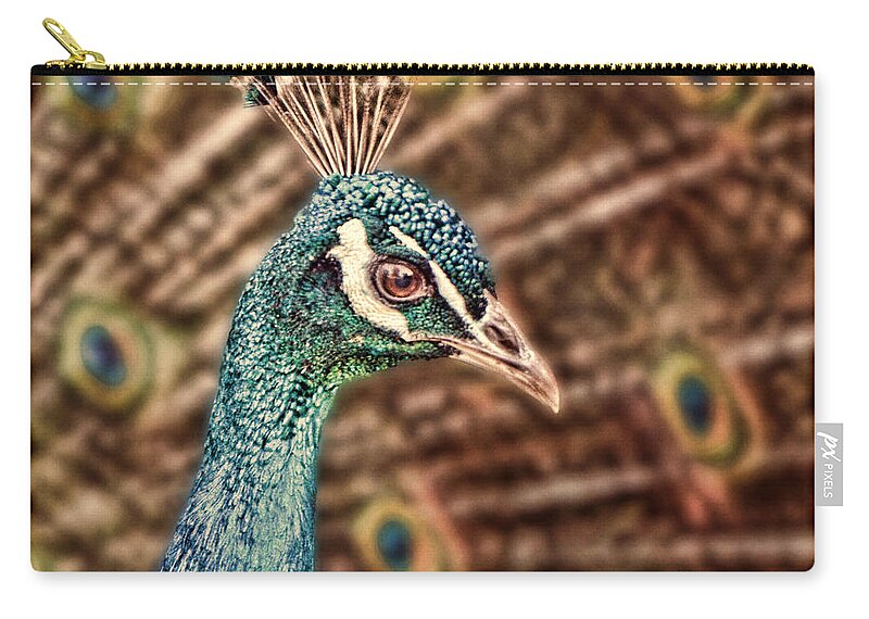 Peacock Zip Pouch featuring the digital art Profile Portrait of a Peacock II by Jim Fitzpatrick