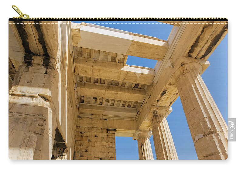 Propylaia Zip Pouch featuring the photograph Propylaia Stone Rafters by S Paul Sahm