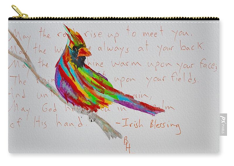 Cardinal Zip Pouch featuring the painting Proud Cardinal With Blessing by Beverley Harper Tinsley