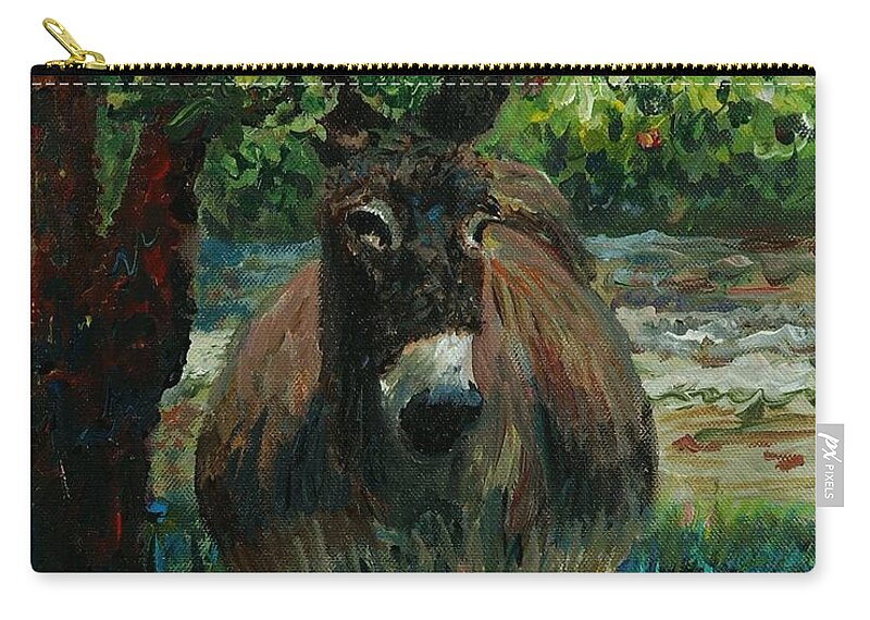 Donkey Zip Pouch featuring the painting Provence Donkey by Nadine Rippelmeyer