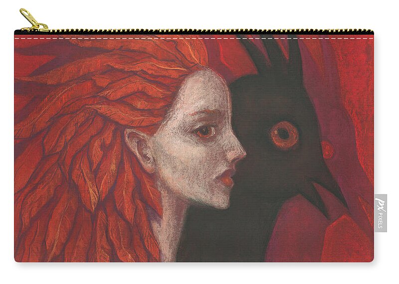 Red Scarlet Orange Zip Pouch featuring the pastel Psychopomp by Julia Khoroshikh