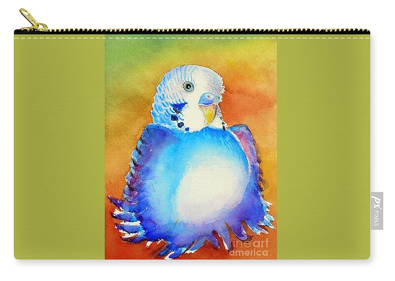 Birds Zip Pouch featuring the painting Pudgy Budgie by Patricia Piffath
