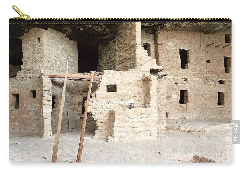 Pueblo Mesa Verde Zip Pouch featuring the photograph Cliff dwelling at Mesa Verde by Anne Sands
