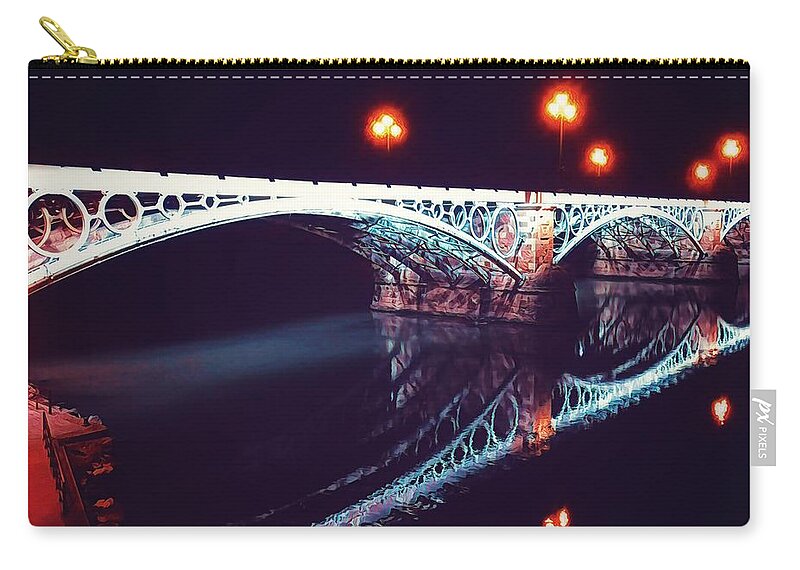 Bridge Zip Pouch featuring the mixed media Puente de Triana by HELGE Art Gallery