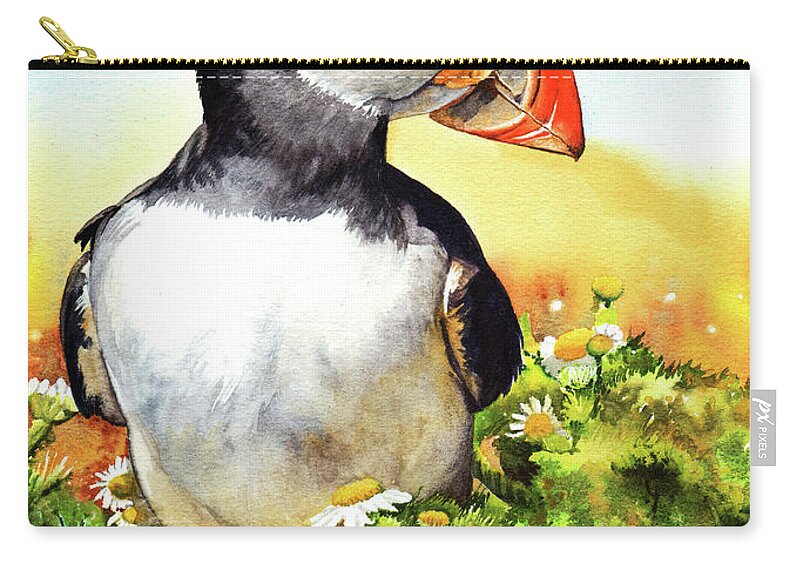 Puffin Zip Pouch featuring the painting Puffin by Peter Williams