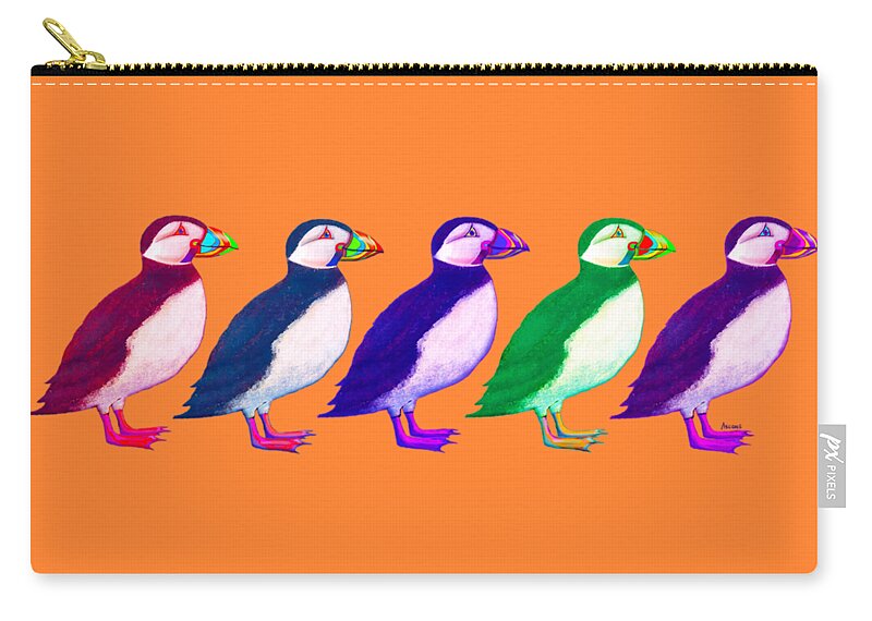 Puffins Apparel Design Zip Pouch featuring the painting Puffins Apparel Design by Teresa Ascone