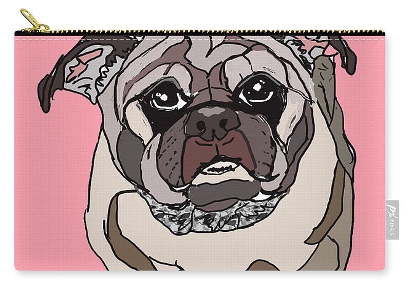 Pug Zip Pouch featuring the digital art Pug in Digi by Ania M Milo