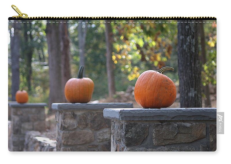 Autumn Zip Pouch featuring the photograph Pumpkin Stone Wall by Living Color Photography Lorraine Lynch