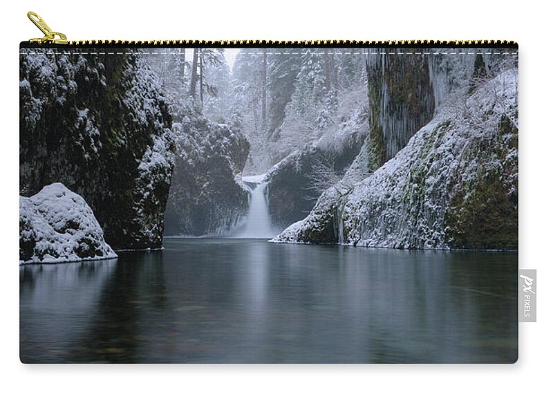 Waterfall Zip Pouch featuring the photograph Punch Bowl Winter by Andrew Kumler