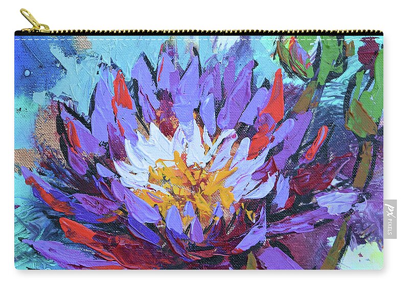 Flowers Carry-all Pouch featuring the painting Purple Lotus by Jyotika Shroff