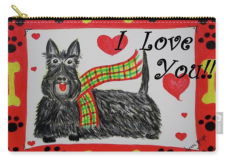 Scottie Zip Pouch featuring the painting Puppy Love by Diane Pape