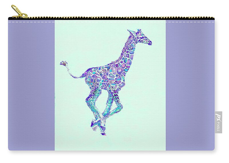 Giraffe Zip Pouch featuring the digital art Purple And Aqua Running Baby Giraffe by Jane Schnetlage