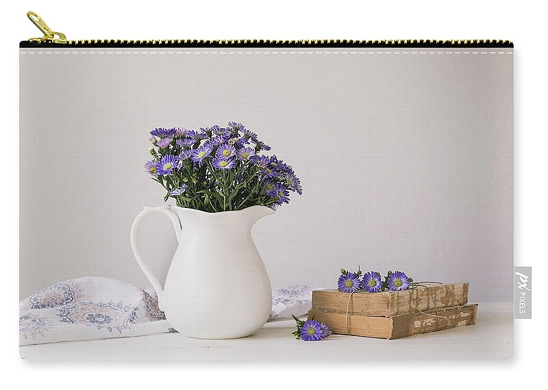Book Zip Pouch featuring the photograph Purple Aster Still Life by Kim Hojnacki