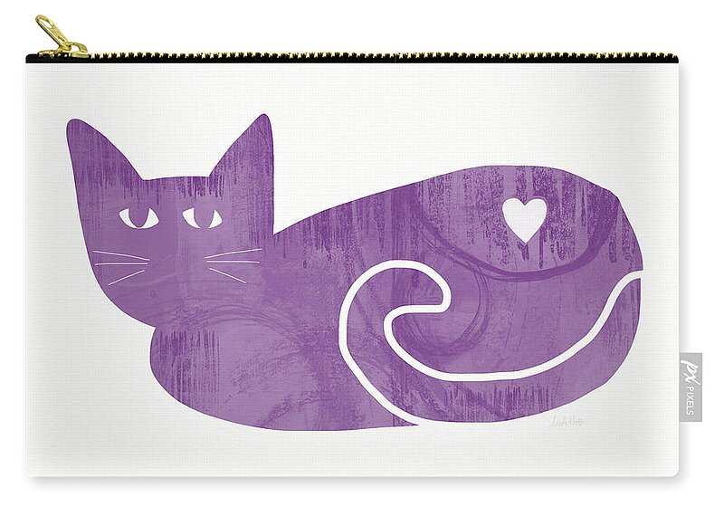 Cat Zip Pouch featuring the painting Purple Cat- Art by Linda Woods by Linda Woods