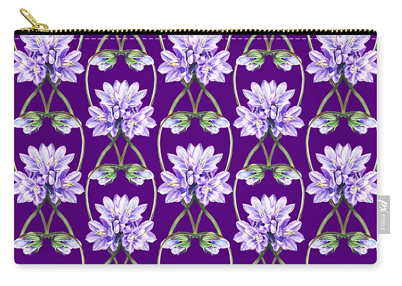 Purple Zip Pouch featuring the painting Purple Flowers Hearts Pattern by Irina Sztukowski
