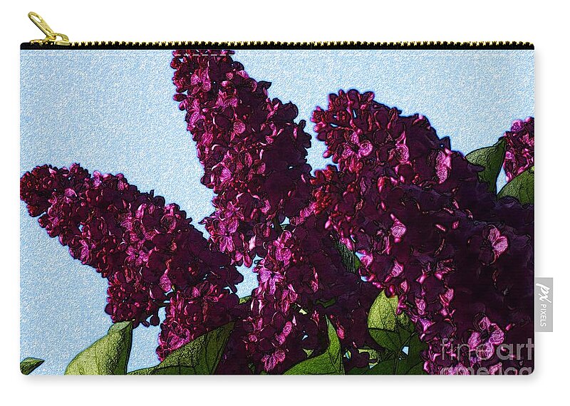 Bloom Zip Pouch featuring the digital art Purple Lilac 3 by Jean Bernard Roussilhe