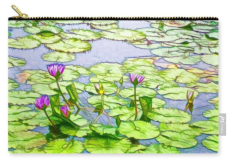 Purple Lotus Flower Reflection Zip Pouch featuring the painting Purple Lotus Flower by Jeelan Clark