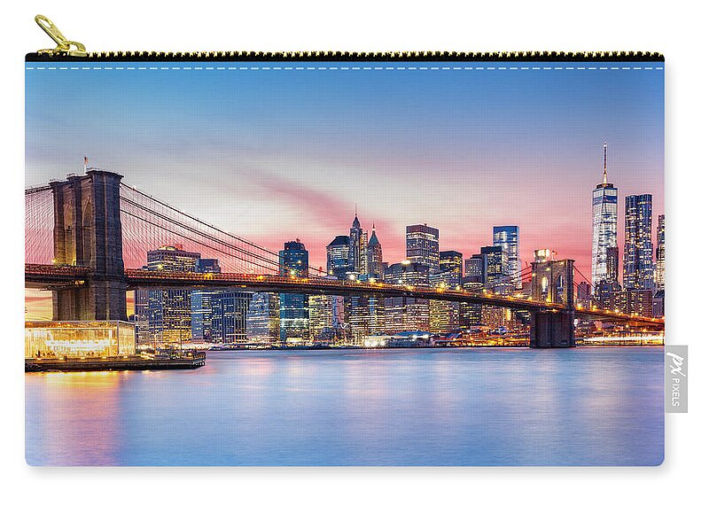America Zip Pouch featuring the photograph Purple NYC sunset by Mihai Andritoiu