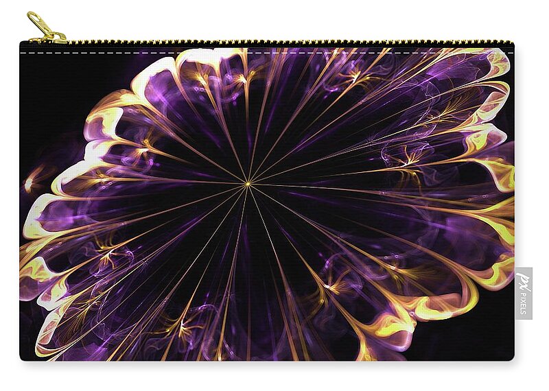 Purple Zip Pouch featuring the digital art Purple silk and gold Flower by Lilia S