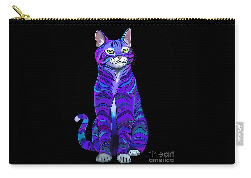 Cat Zip Pouch featuring the digital art Purple Striped Cat by Nick Gustafson