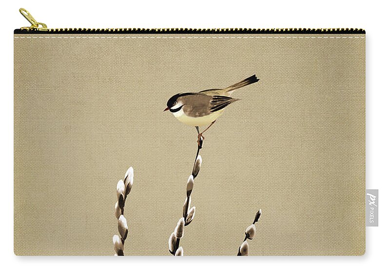 Bird Zip Pouch featuring the digital art Pussy Willow And Chickadee by M Spadecaller