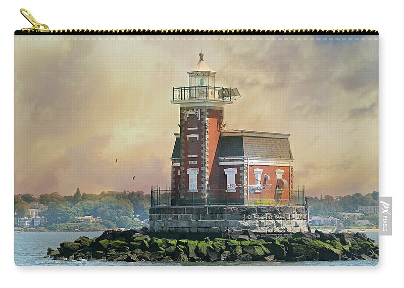 Stepping Stones Lighthouse Zip Pouch featuring the photograph Quaint Stepping Stones Lighthouse by Diana Angstadt