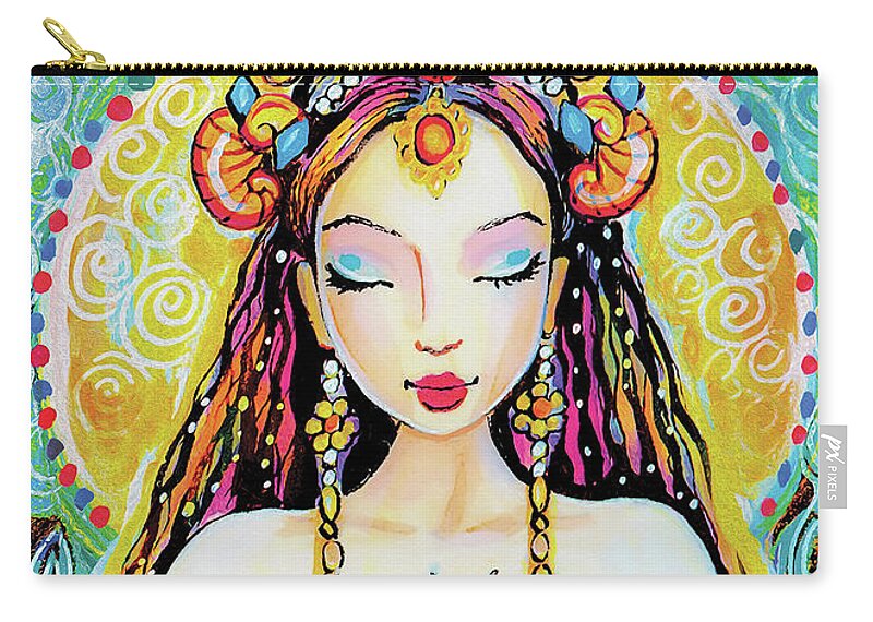 Indian Goddess Carry-all Pouch featuring the painting Quan Yin by Eva Campbell