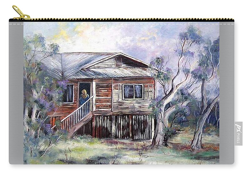 Queenslander Style Zip Pouch featuring the painting Queenslander style house, Cloncurry. by Ryn Shell