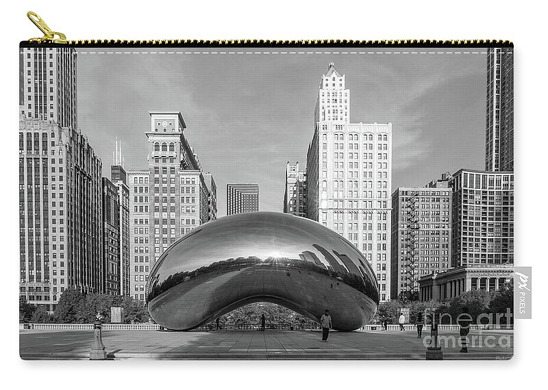 Chicago Zip Pouch featuring the photograph Quiet Millennium Morning Grayscale by Jennifer White