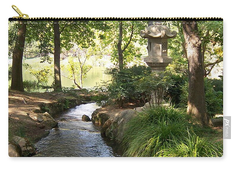 Quiet Stream Zip Pouch featuring the photograph Quiet Stream Through Japanese Garden by Colleen Cornelius