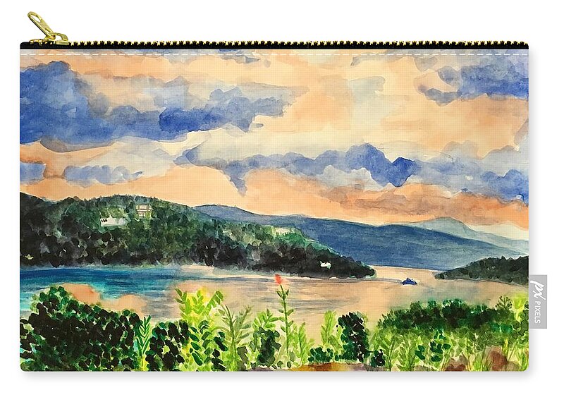 Sunset Zip Pouch featuring the painting Quiet Waters by Judy Swerlick