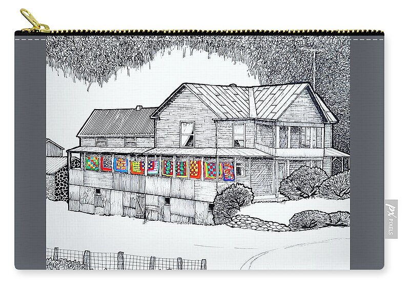 Quilts Zip Pouch featuring the painting Quilts on Porch by Jim Harris