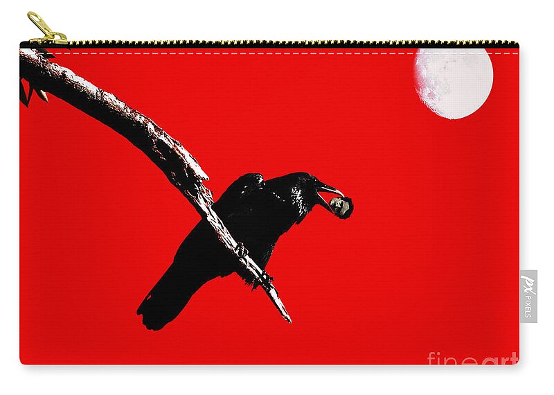 Goth Zip Pouch featuring the photograph Quoth The Raven Nevermore . Red by Wingsdomain Art and Photography