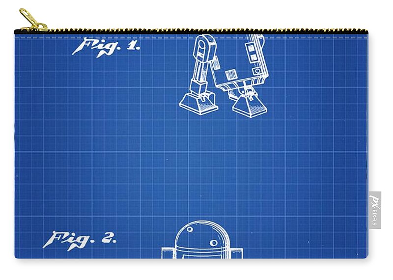 Starwars; C3p0; Patent; 1979; Robot; Star; Wars; Trek; Space; George; Lucas; Bill; Cannon; Photography; R2d2; Skywalker; Darth; Vader; Boba; Fett; Blue; Print; Blueprint Zip Pouch featuring the photograph R2D2 Patent 1979 by Bill Cannon