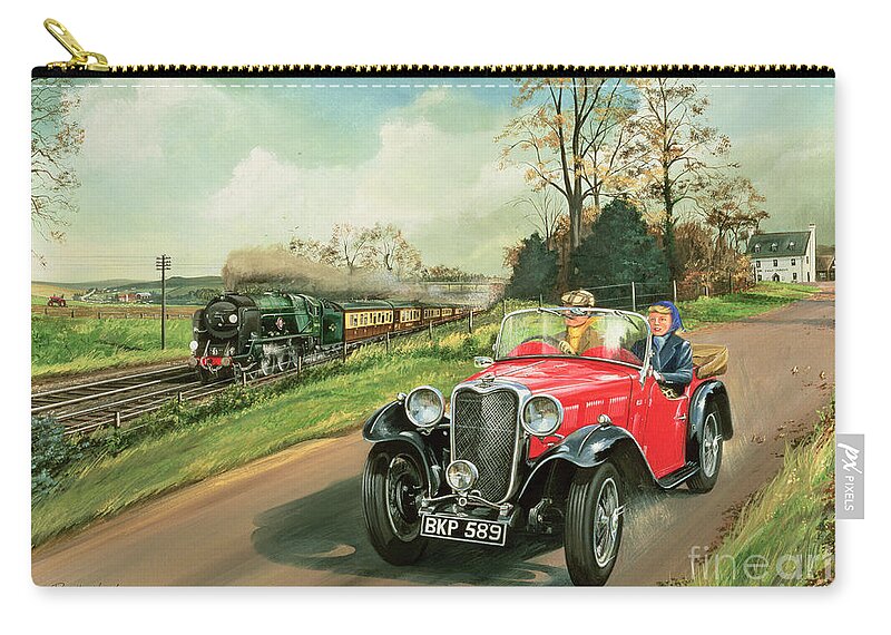 Train Zip Pouch featuring the painting Racing the Train by Richard Wheatland