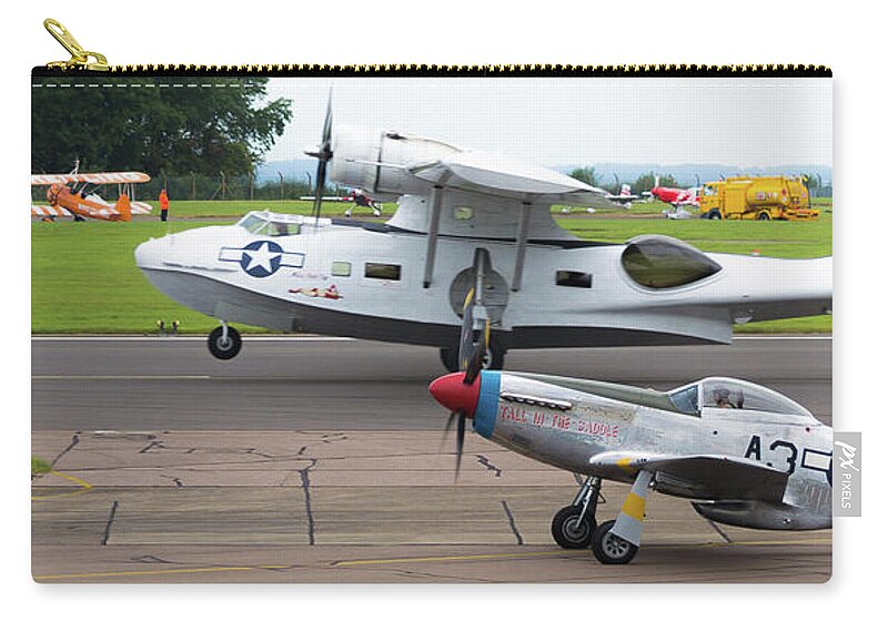 P-51d Zip Pouch featuring the photograph RAF Scampton 2017 - P-51 Mustang With PBY-5A Landing by Scott Lyons