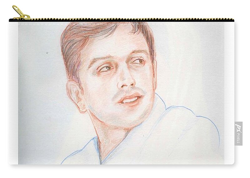 Cricketer Zip Pouch featuring the drawing Rahul Dravid Indian Cricketer by Asha Sudhaker Shenoy