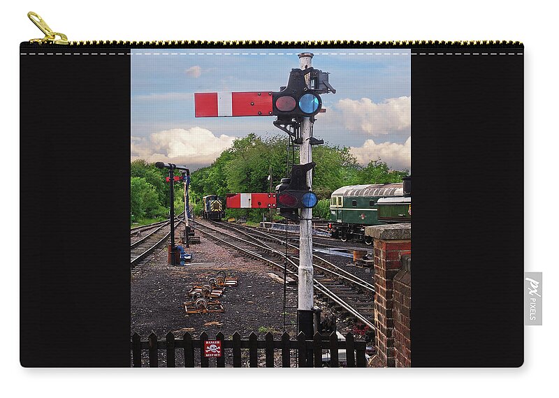 Railroad Tracks Zip Pouch featuring the photograph Railway Signals by Gill Billington