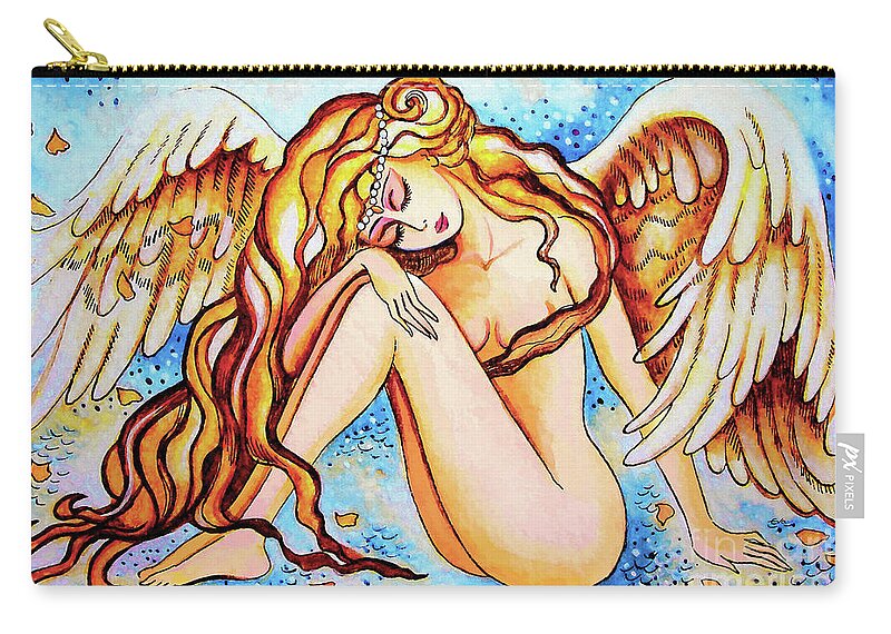 Angel Woman Zip Pouch featuring the painting Rain Angel by Eva Campbell